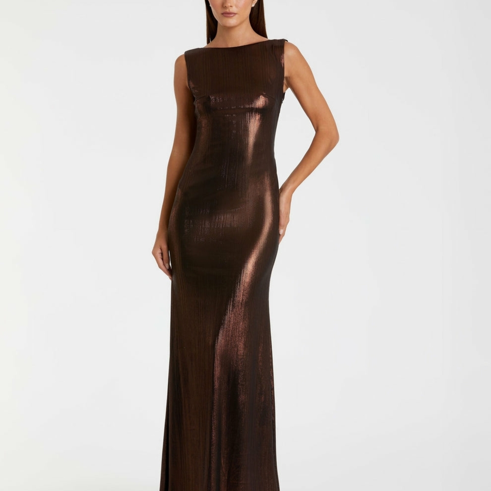 IEENA Elegant Metallic Brown Evening Gown